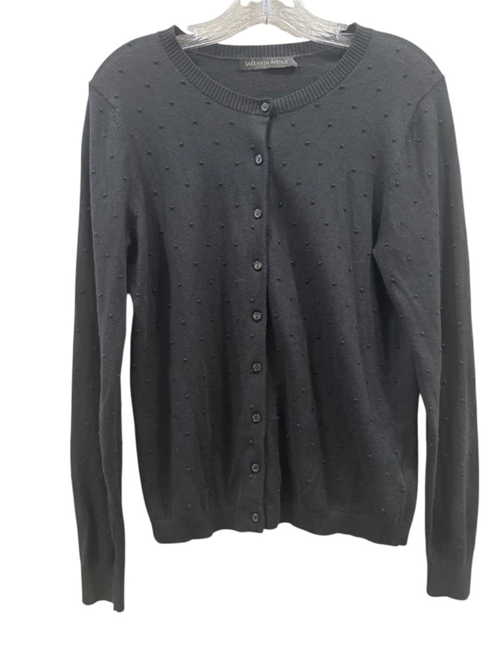 Saks Fifth Avenue Black Dot-Textured Button-Front Cardigan
